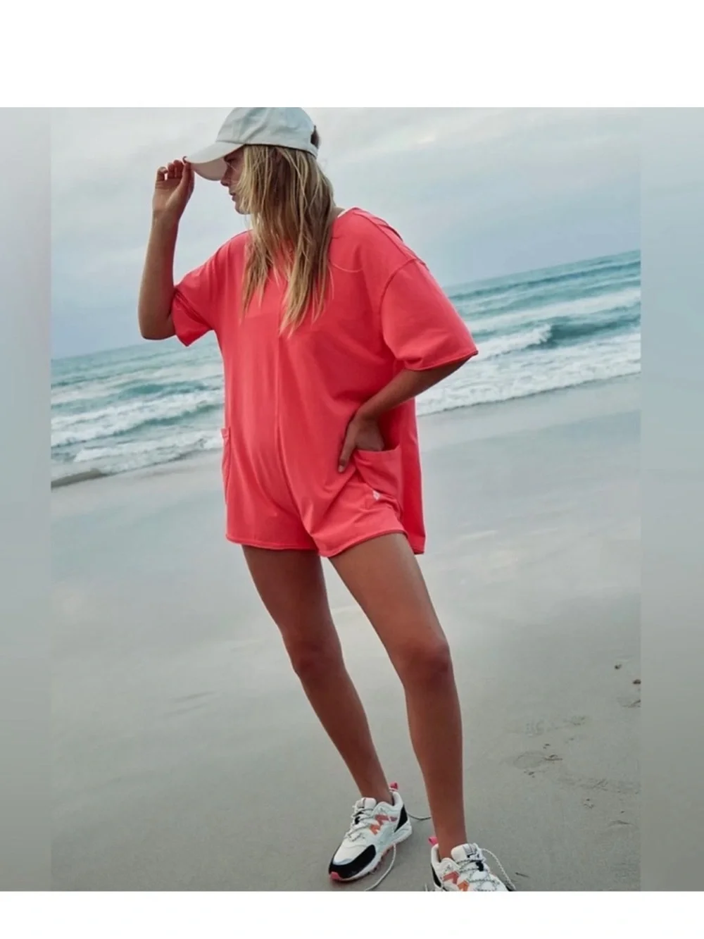 NWOT FP Movement by Free People Coral Pink V‑Back Romper size S - Picture 2 of 4